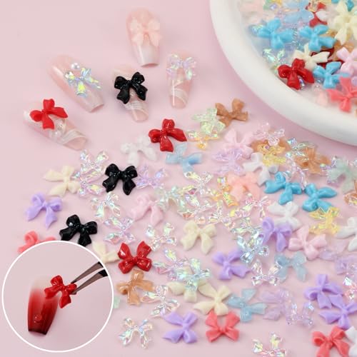 Set 1 800Pcs 3D Resin Bow Nail Charms - 4 Styles, 24 Colors, Flat Back