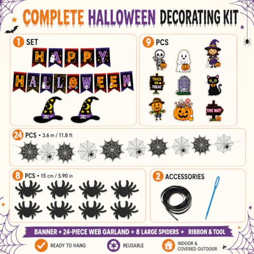 Halloween Banner and Spider Web Decoration Set - Happy Halloween & Spider Web Variation