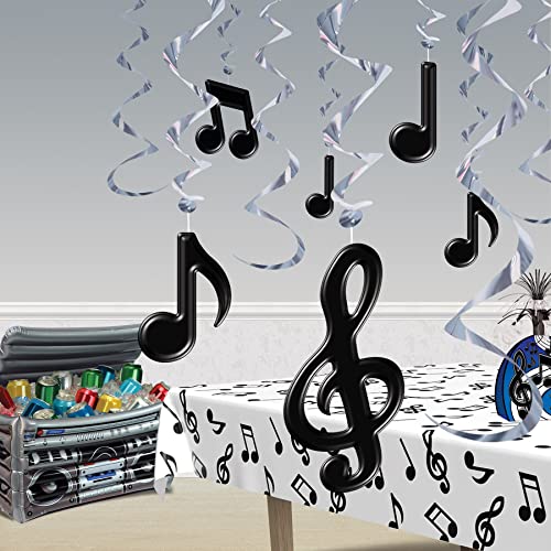 Music Notes Hanging Whirls - 36 Pack Musical Party Decorations - Silver & Cardstock for Events