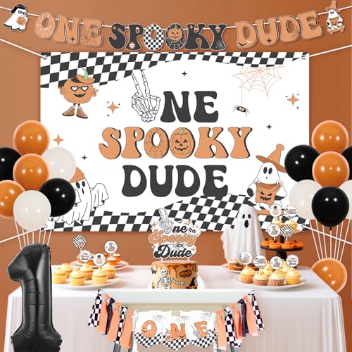 Halloween First Birthday Party Decorations Boy Spooky Dude Banner Backdrop Balloons Set