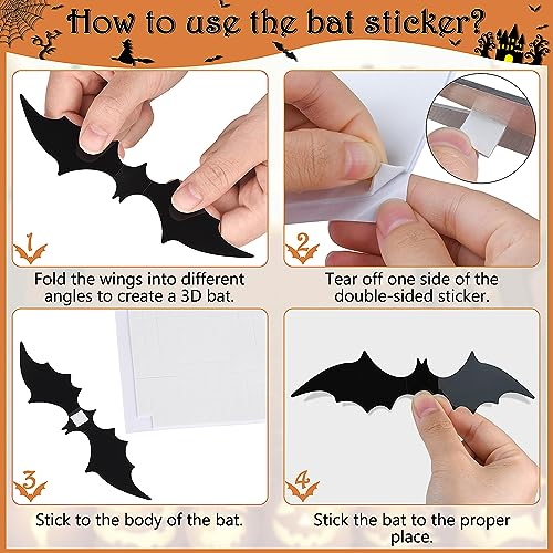 Halloween Bat Wall Decals - 120 Waterproof 3D Stickers for Home Decor