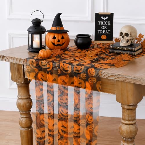 Pumpkin Orange Halloween Table Runner 29x120 Inch Fall Tulle - 1 Pack