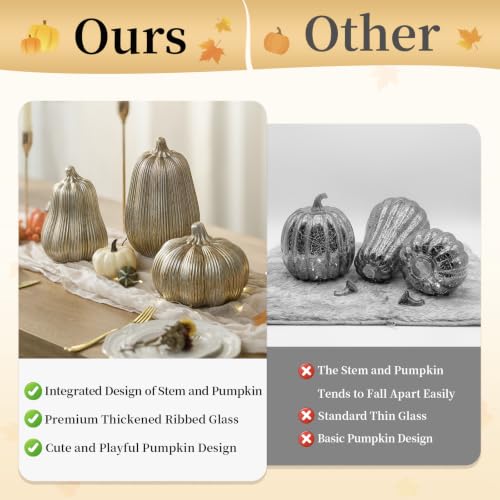 Gold Glass Pumpkin Lights with Timer - Set of 3 Halloween Decor