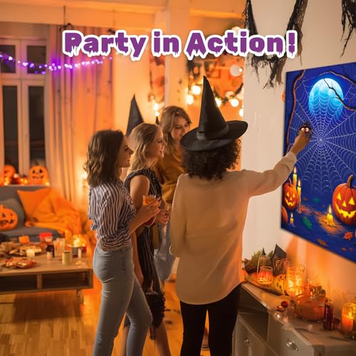 Halloween Party Game - Pin The Spider on The Web Poster & Stickers Set