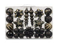 Assorted Shatterproof Christmas Ornaments Set - Black, 73 Pieces, Gift Package