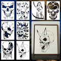 Halloween Skull Stencil Set - Reusable 10x7 Inch Wall Art & Craft Templates - White