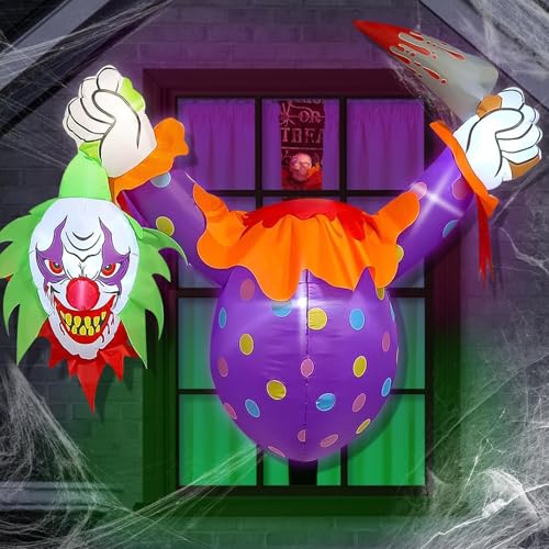 4.5FT Halloween Inflatable Clown Window Decoration - Blow Up Spooky Scene