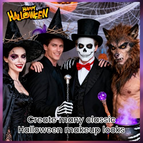 Oil-Based Face Paint Kit - Green White Black Halloween Makeup Set with Brushes