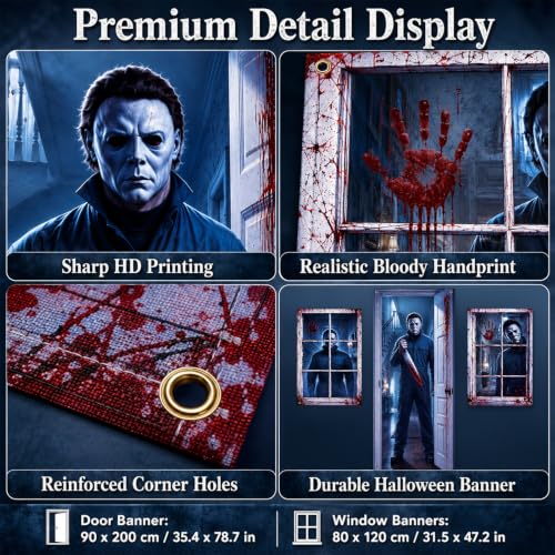 Halloween Door Cover & Window Decal Set - Spooky Blood-Themed Horror Decorations