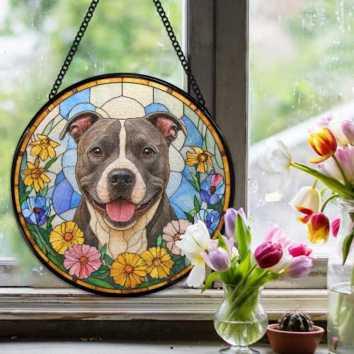 Staffordshire Bull Terrier Stained Glass Window Hanging - Color25 - 7.9 Inch