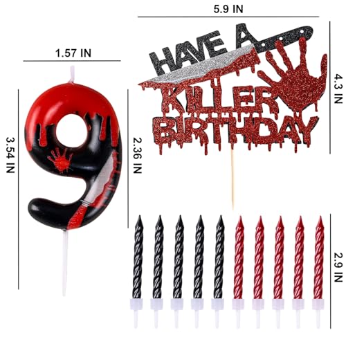 Halloween Killer Number Candles & Glitter Cake Topper Set - Red & Black Variation 35 or 37