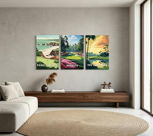 Golf Course Canvas Wall Art - Framed 16x24in Landscape Golf Scene - Country Club Wall Decor