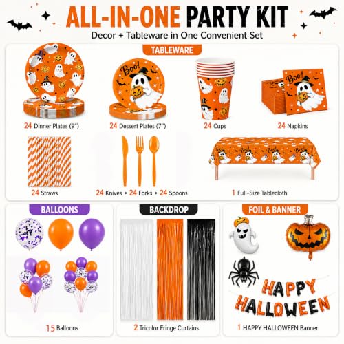 215PCS Halloween Party Decorations & Tableware Set - Ghost & Pumpkin Theme