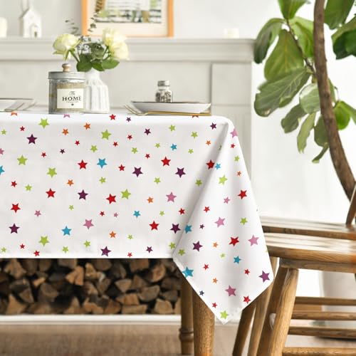 White Happy Birthday Tablecloth 60x104 Inch Rectangular - Durable Polyester