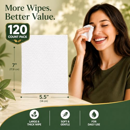 Tea Tree Eyelid Wipes 120 Count - Gentle Makeup Remover for Sensitive Eyes