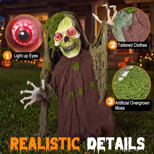 Outdoor Halloween Animatronic Zombie Groundbreaker with Light-up Eyes & Creepy Sound Effects