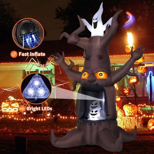 9 Ft Inflatable Halloween Dead Tree with Ghosts & LED Lights Outdoor Decor