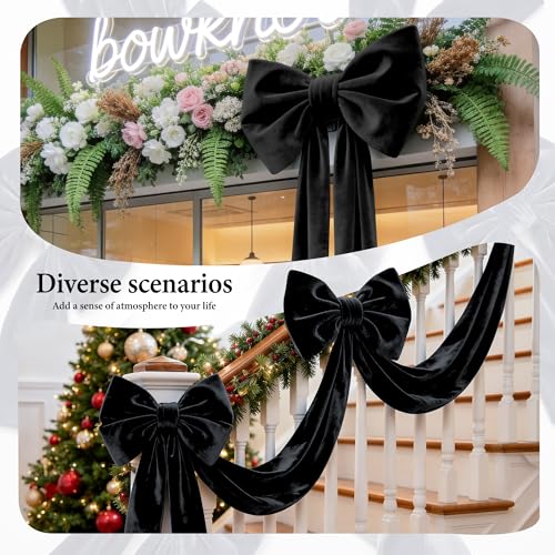 Black Velvet Christmas Bow - Large 16x79 Inch Holiday Wreath & Decor, Wedding & Party Accessory