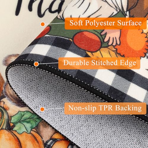 Fall Kitchen Rug Set of 3 - Gnomes, Pumpkins & Maple Leaves, Washable, Non Slip, Low Profile