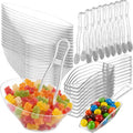 Clear Plastic Candy Bowls Set 6 oz 32 Pieces with Tongs & Scoops for Buffets