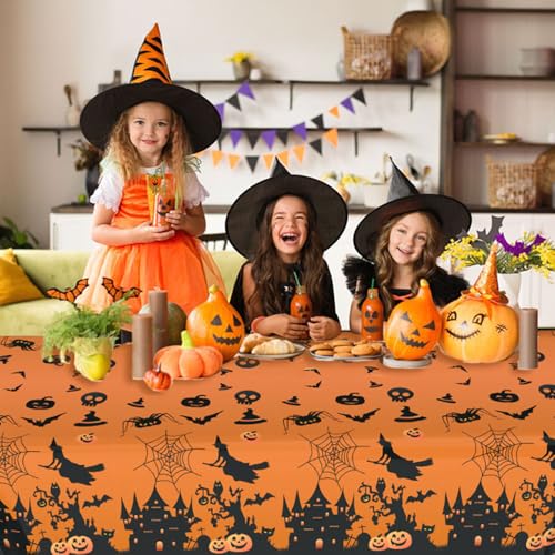 Halloween 2 Pcs Plastic Tablecloths - Waterproof Rectangle Party Cover