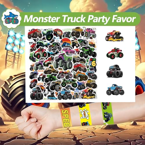 Monster Truck Party Favors Set for Birthday Decorations - 122 Pieces with Goodie Bags & Stickers