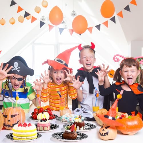 Umigy 100PCS 7-Inch Halloween Spider Web Paper Plates - Black, Disposable Party Tableware