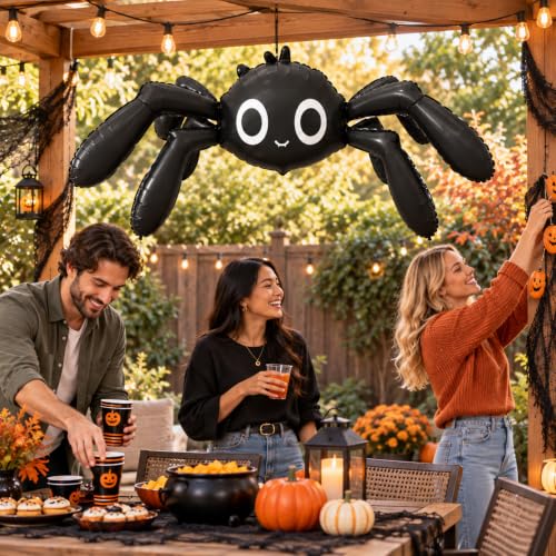57-Inch Halloween Spider Foil Balloon - Large Black 6-Legged Decoration