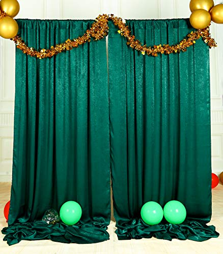 Hunter Green Satin Curtain Backdrop Drapes for Weddings & Events - 9.6x10 Feet