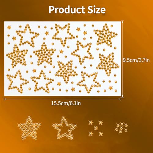 Gold Star Face Gems Set - 6 Sheets Temporary Body & Face Rhinestones for Makeup & Parties