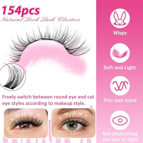 Lash Clusters Kit with 154 Natural Wispy D-Curl Lashes - 8-16mm, Variation YL03E