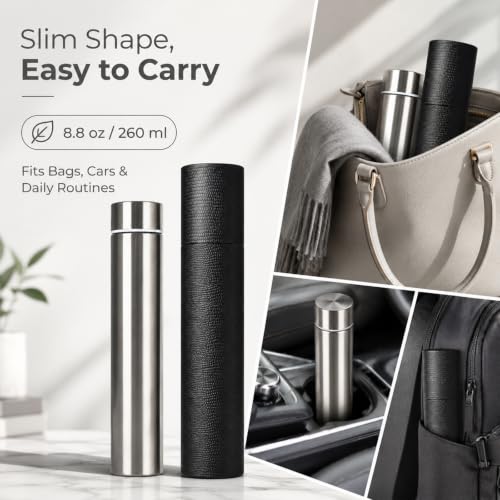 Slim Stainless Steel Vacuum Insulated Water Bottle 8.8oz - Silver