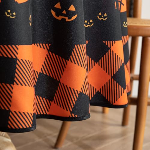 Halloween Tablecloth 60 Inch Round Castle Ghost Decor Orange Fabric