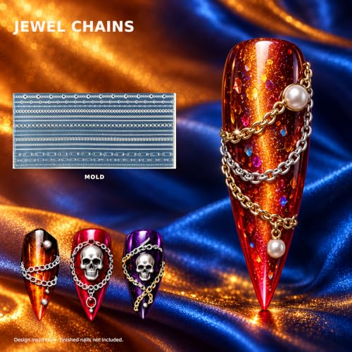3D Halloween Nail Charms Mold Set - Teeth Skull Bones Chains Dragons