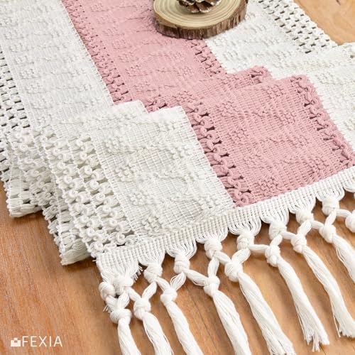 Pink Boho Table Runner 12x72 Inches Farmhouse Decor for Dining & Events - FEXIA