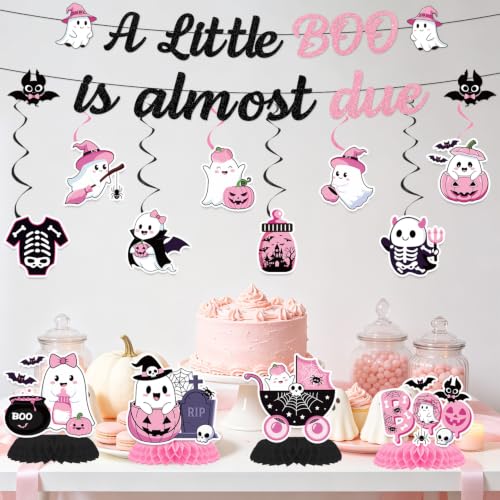 Pink Halloween Baby Shower Decorations - Little Boo Ghost Theme Set