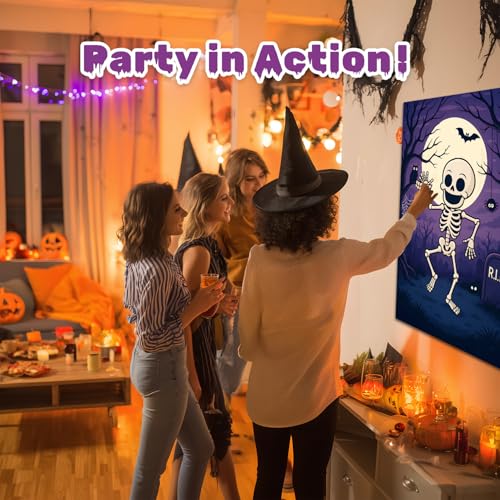 Halloween Skeleton Pin the Teeth Party Game with Sticker Poster and Blindfolds