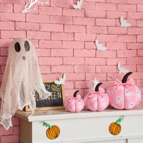 Pink Ghost Halloween Pumpkin Decor Set - 3 Sizes, Fabric Table Centerpieces