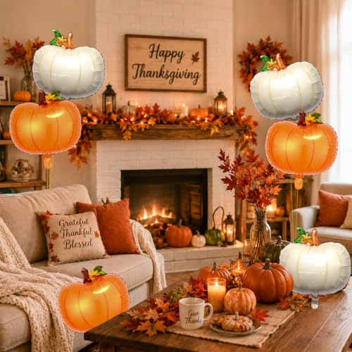Fall Pumpkin Balloons Set - Orange & Cream White Halloween & Thanksgiving Decor