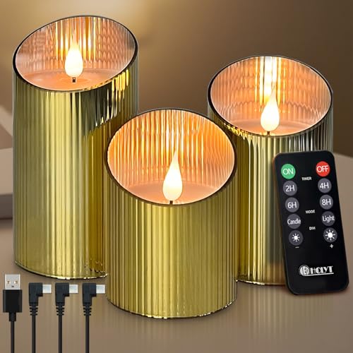 Rechargeable Flameless LED Candle Set with Remote & Timer - Glass Illusion Fire