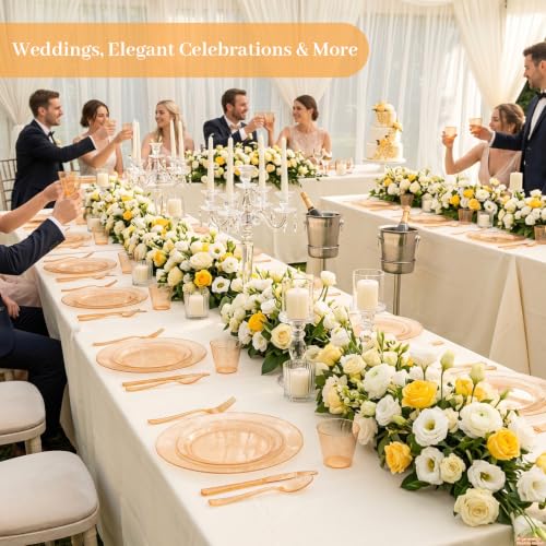 Orange Glitter Plastic Dinnerware Set for 50 Guests - 350 Pieces - Disposable Party Plates, Cups, Silverware & Napkins