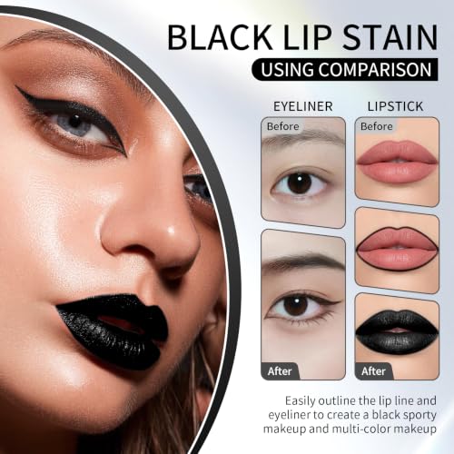 2-Pack Black Liquid Lipstick & Lip Liner Kit for Halloween & Cosplay