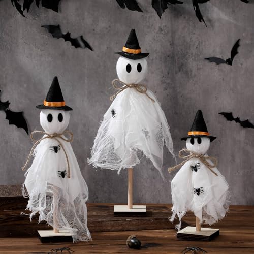 Halloween Ghost Centerpieces with Wooden Stand - Spooky Party Decor Set