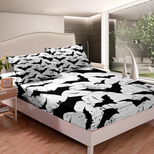 Halloween Bat Fitted Sheet Gothic Bedding Set Full - Multi 01