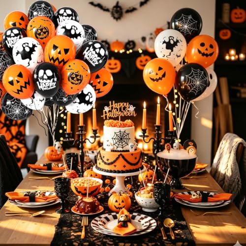 Halloween Balloons Decorations - 50 Pcs 12 Inch Latex Balloons Black Orange Variation