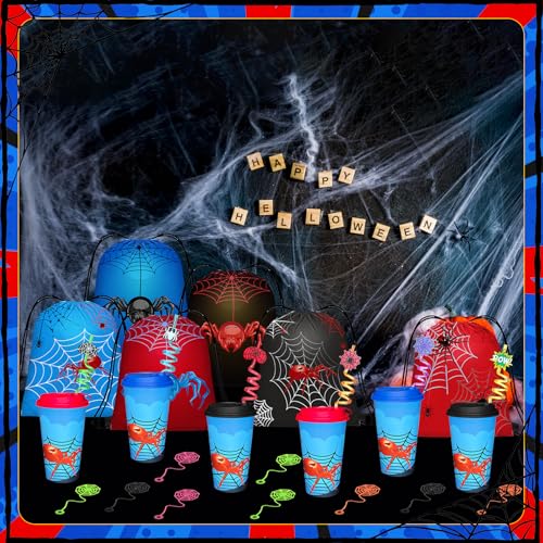 Spider Party Favors Set - Spider Theme Birthday Party Supplies - Includes Cups, Straws, Wristbands & Bags - Variation: Spider Party Favors