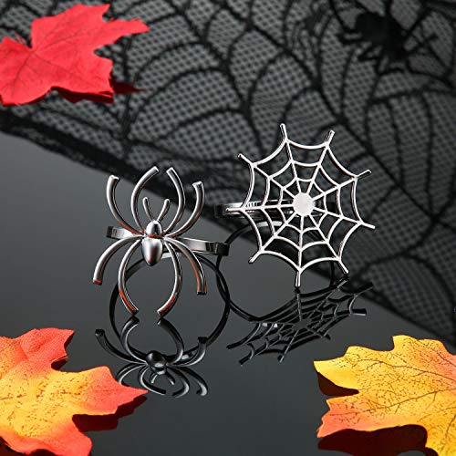 Halloween Spider Napkin Rings Set - Black Matte Metal 12 Pcs