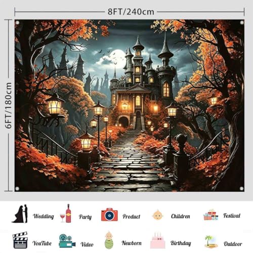 Halloween Castle Backdrop 8x6ft Haunted House Photo Booth Banner - Castle / 8x6ft