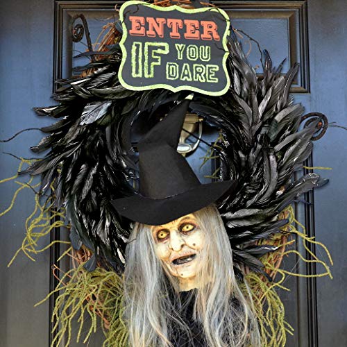 Black Feather Wreath - 14.9'' Halloween Front Door Decor - Variation of Feather Wreath 1