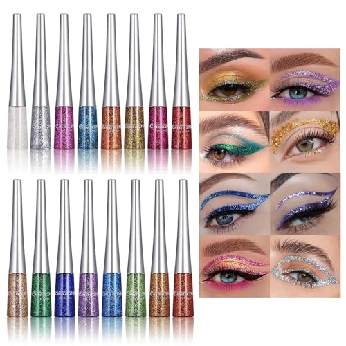 16 Colors Glitter Metallic Liquid Eyeliner Set - Waterproof & Long Lasting - 02 Set